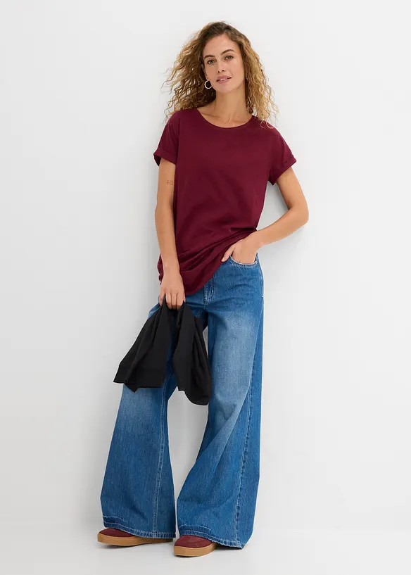 T-shirt long et boxy &agrave; manches courtes, bonprix