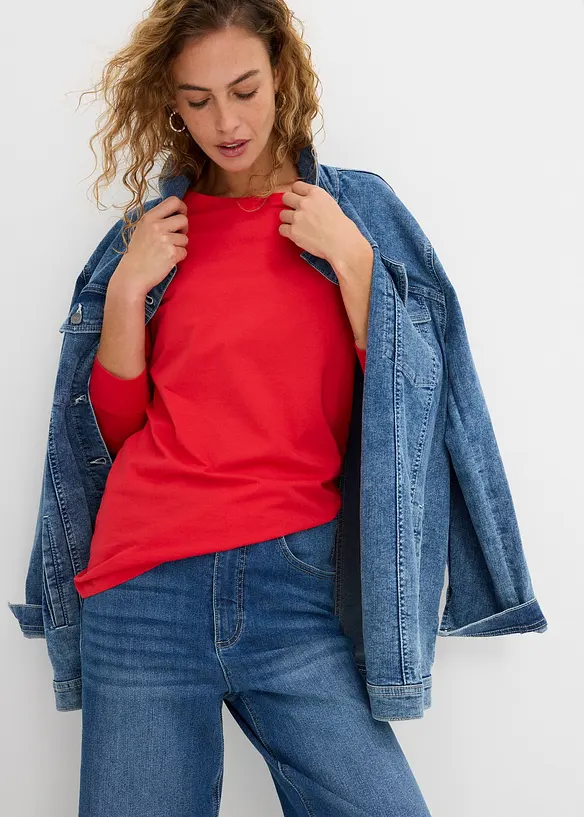 Lot de 5 T-shirts longs &agrave; col rond, manches longues, bonprix