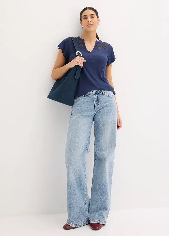 T-shirt col tunisien en viscose majoritaire, bonprix