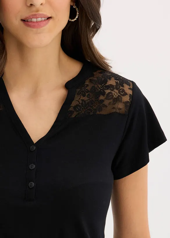 T-shirt col tunisien en viscose majoritaire, bonprix