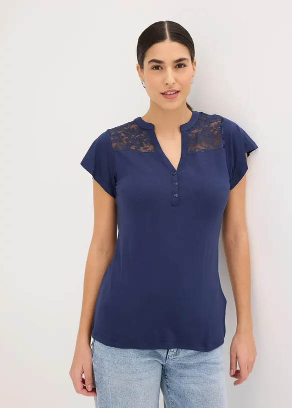 T-shirt col tunisien en viscose majoritaire, bonprix