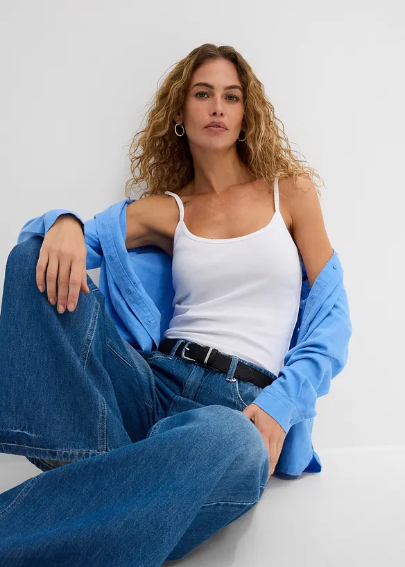 Lot de 2 tops &agrave; fines bretelles 100% coton, bonprix