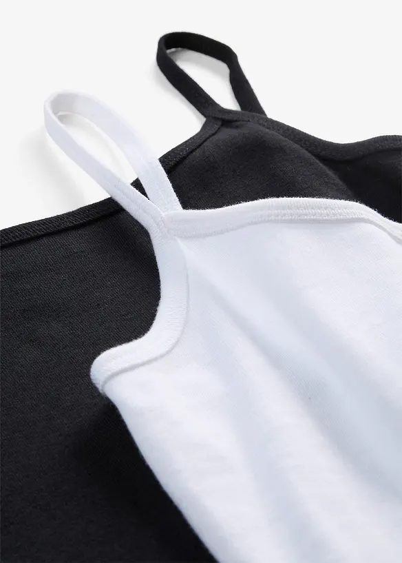 Lot de 2 tops &agrave; fines bretelles 100% coton, bonprix
