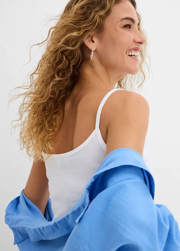 Lot de 2 tops &agrave; fines bretelles 100% coton, bonprix