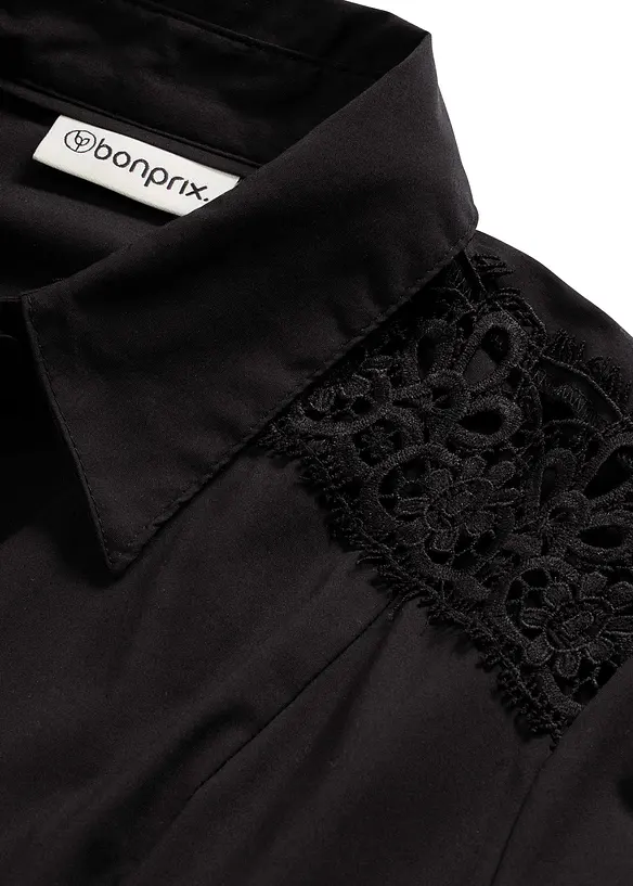 Robe-chemise avec dentelle et lien &agrave; nouer, bonprix