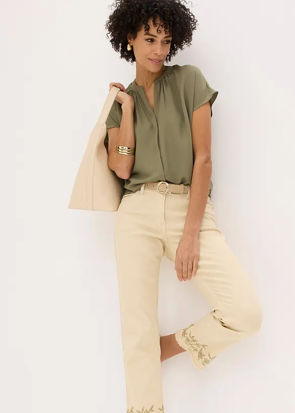 Kurzarmbluse mit verdeckter Knopfleiste, bonprix