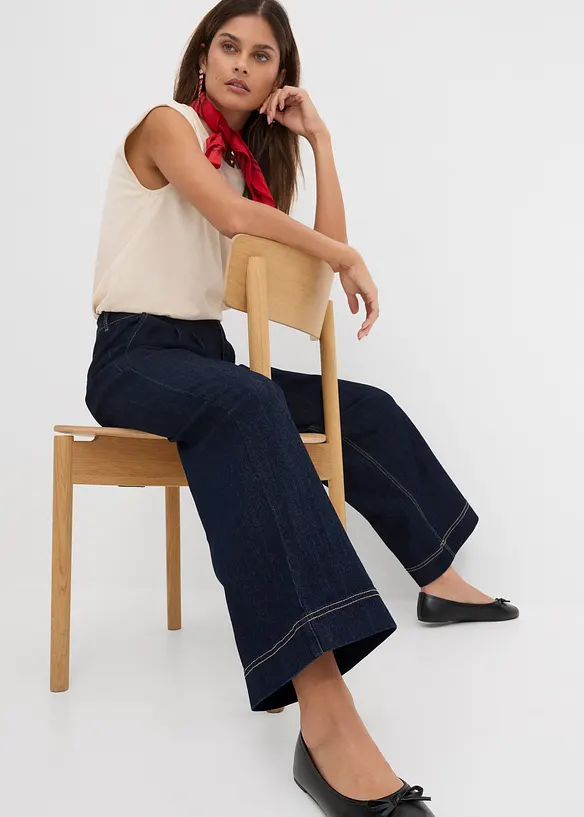 Jean large &agrave; taille haute &eacute;lastiqu&eacute;e, bonprix