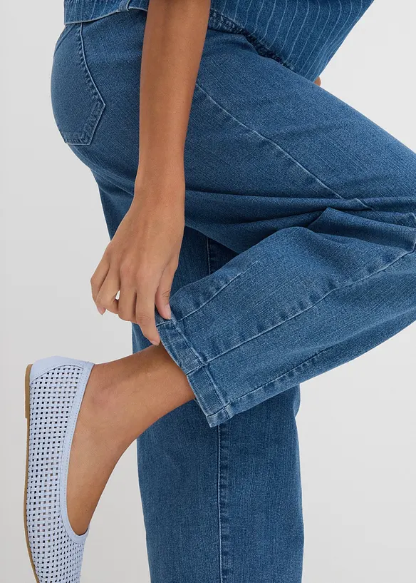 Jean mom, taille haute &eacute;lastiqu&eacute;e, bonprix