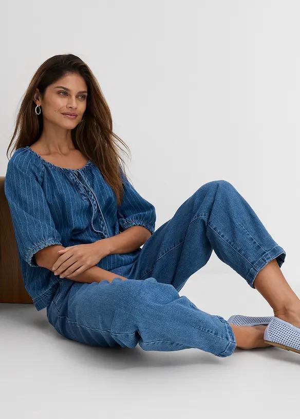 Jean mom, taille haute &eacute;lastiqu&eacute;e, bonprix