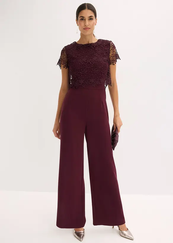 Jumpsuit aus softem Scuba mit Spitze, bonprix