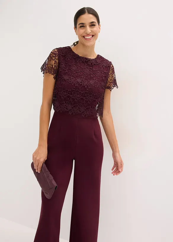 Jumpsuit aus softem Scuba mit Spitze, bonprix