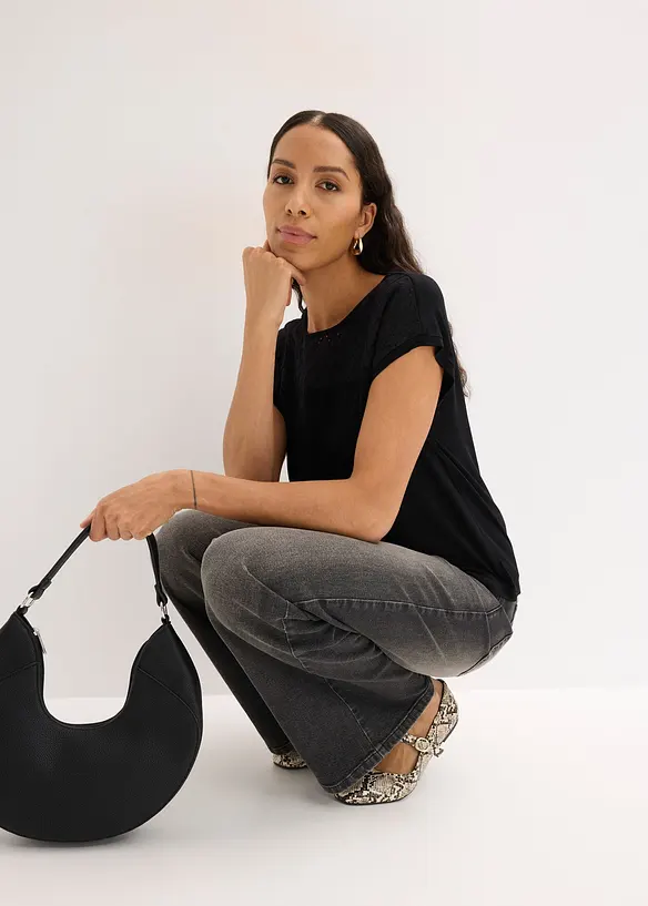 T-shirt en dentelle, en viscose douce, bonprix