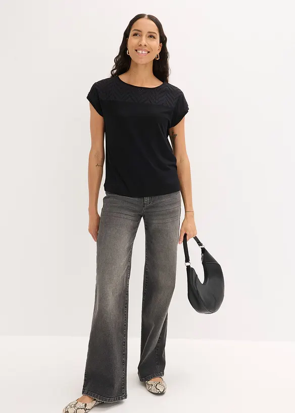 T-shirt en dentelle, en viscose douce, bonprix