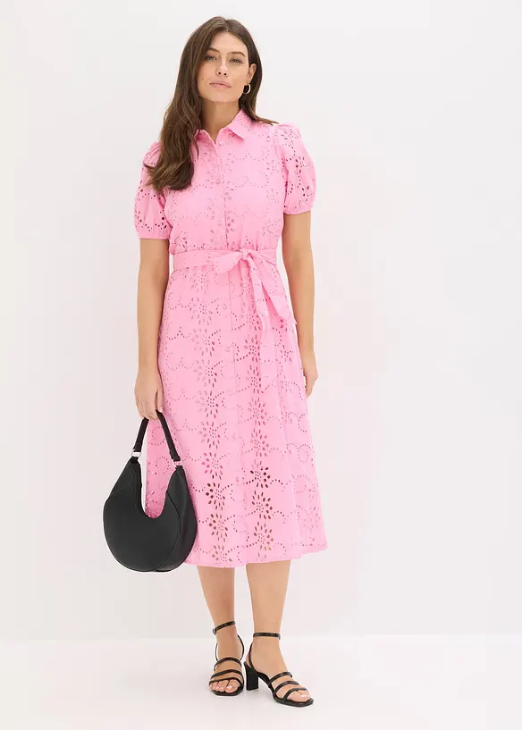 Lochstickerei-Blusenkleid aus reiner Baumwolle, bonprix