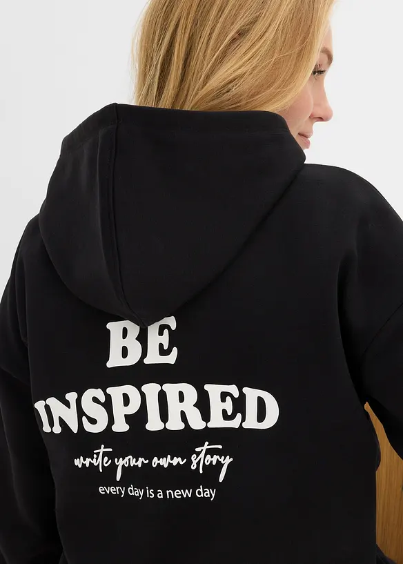 Sweat &agrave; capuche doux en coton m&eacute;lang&eacute;, bonprix