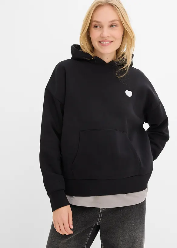 Sweat &agrave; capuche doux en coton m&eacute;lang&eacute;, bonprix