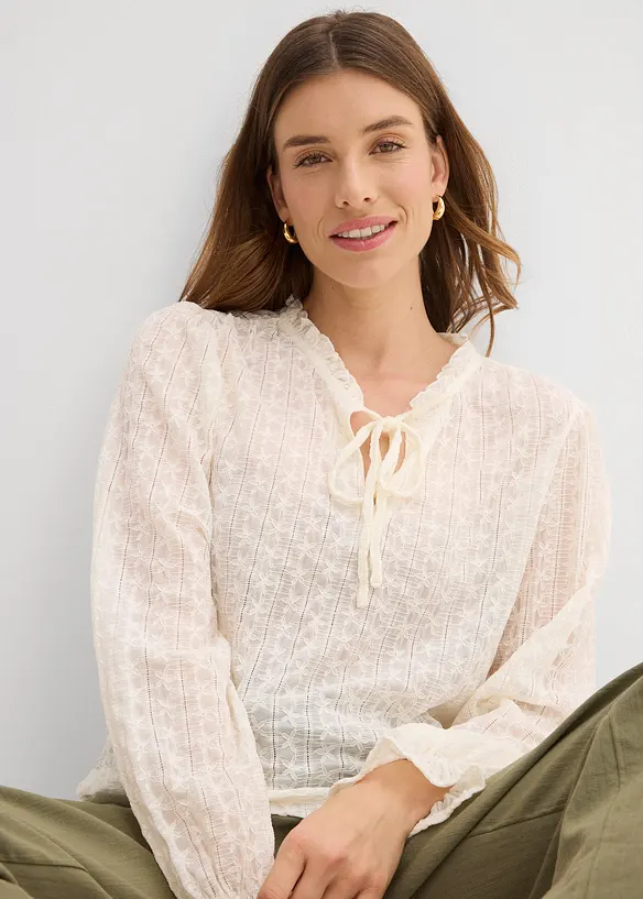 Spitzenshirt mit Ballon&auml;rmel, bonprix