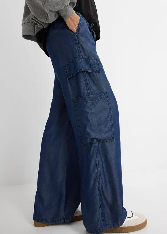 Pantalon large &agrave; taille extensible en lyocell fluide, bonprix