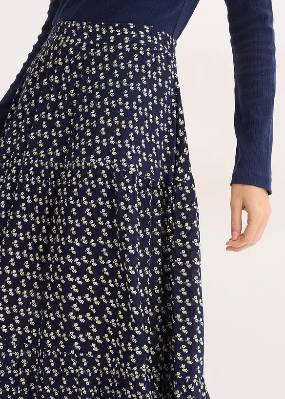 Jupe longue &eacute;tag&eacute;e en viscose textur&eacute;e, bonprix