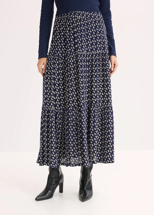 Jupe longue &eacute;tag&eacute;e en viscose textur&eacute;e, bonprix