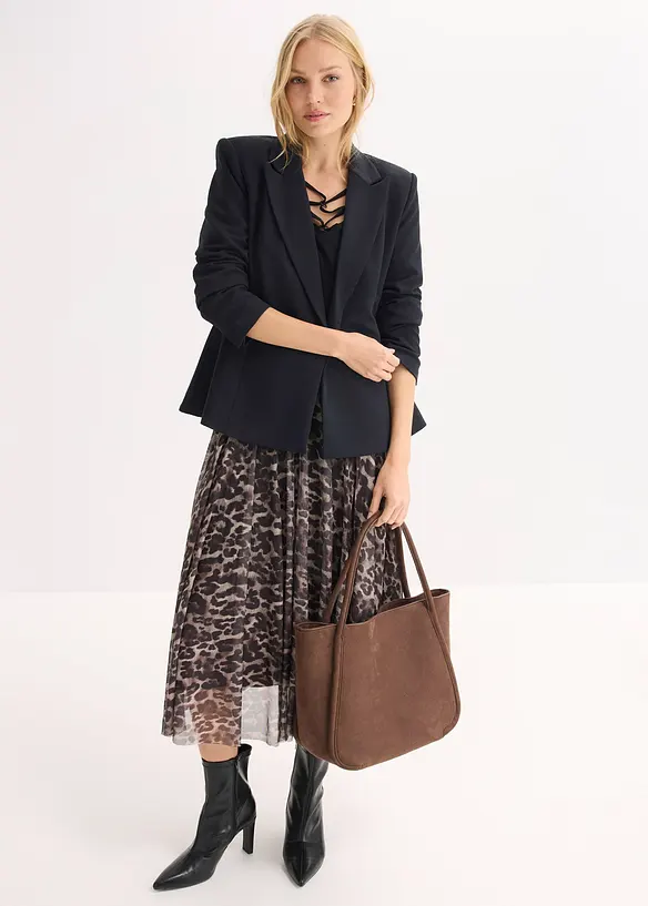 Jupe midi &eacute;vas&eacute;e en mesh, bonprix