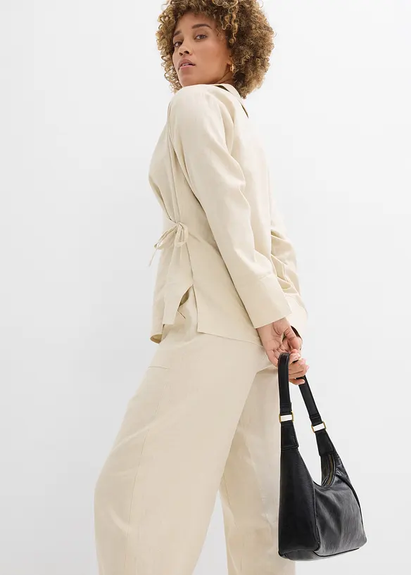 Pantalon barrel l&eacute;ger en lin m&eacute;lang&eacute;, bonprix