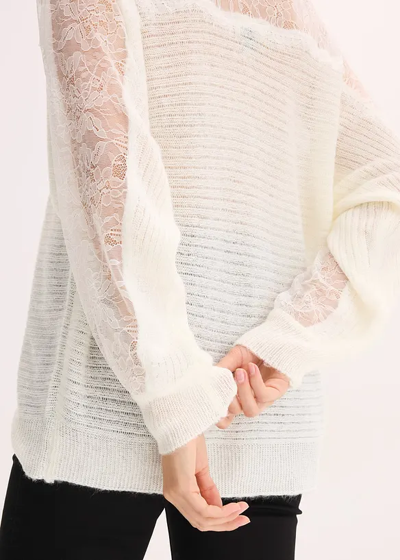 Pull &eacute;paules nues avec dentelle, bonprix
