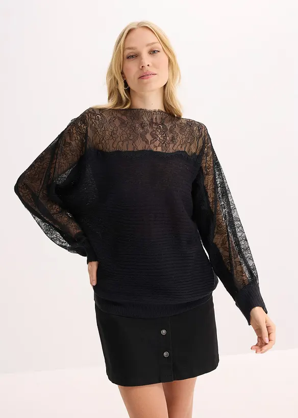 Sommer-Strickpullover mit Spitze, bonprix