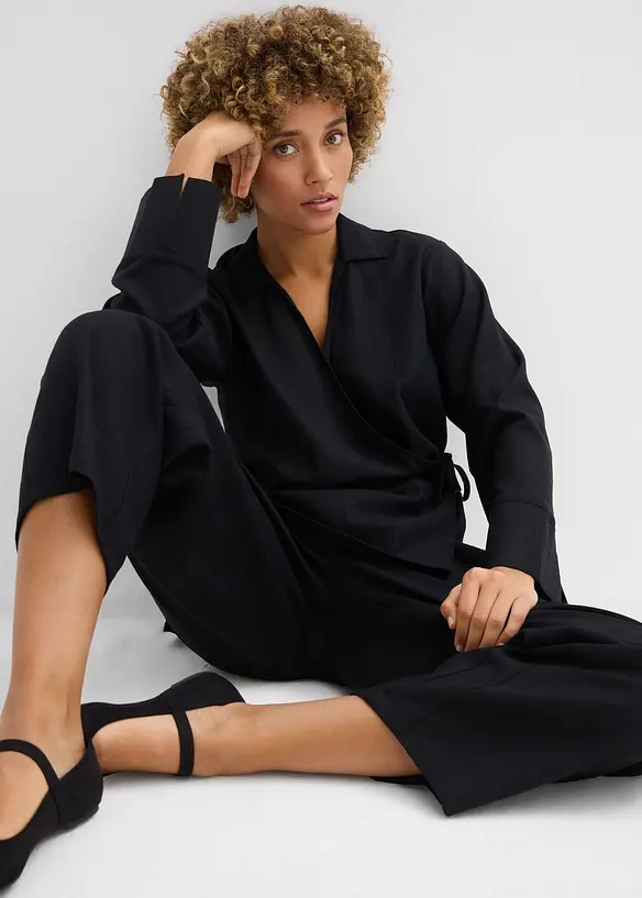 Wickelbluse aus Leinenmix, bonprix