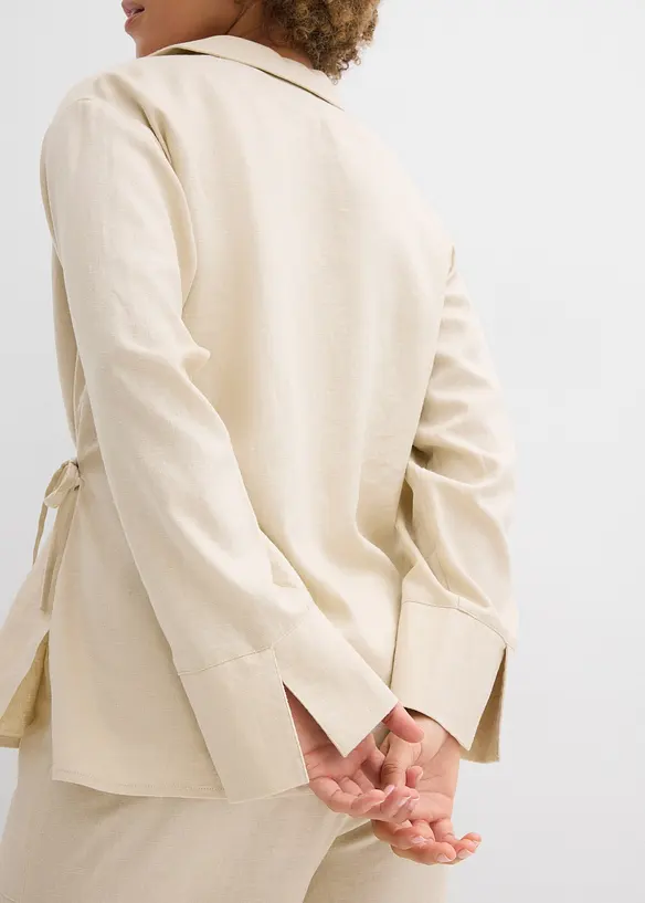 Chemisier cache-c&oelig;ur en lin m&eacute;lang&eacute;, bonprix