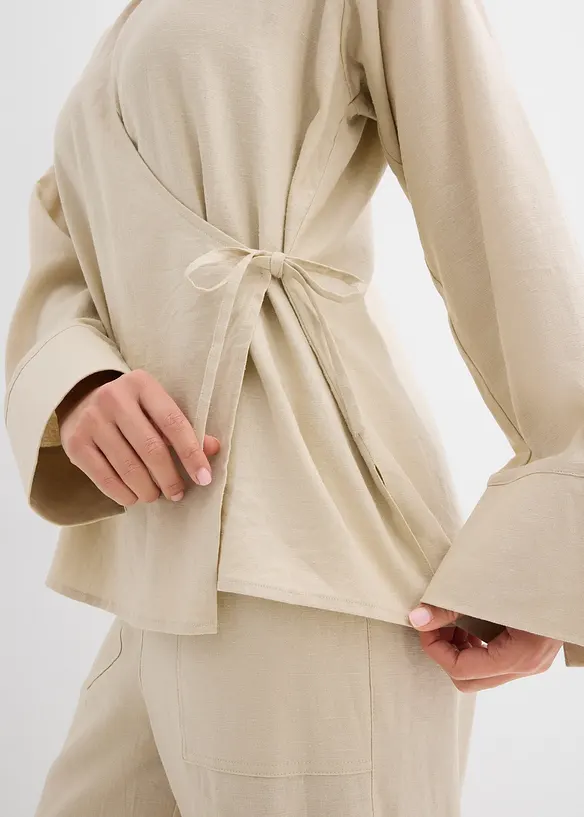 Chemisier cache-c&oelig;ur en lin m&eacute;lang&eacute;, bonprix