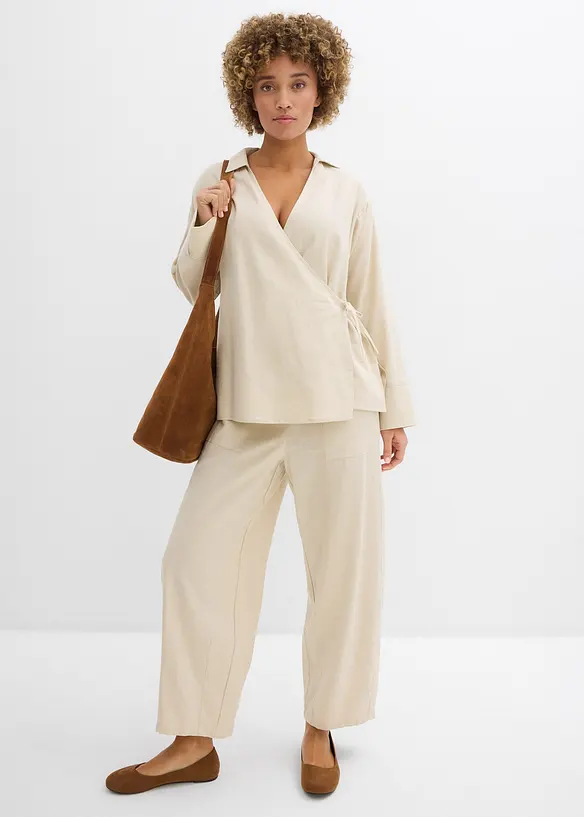 Chemisier cache-c&oelig;ur en lin m&eacute;lang&eacute;, bonprix