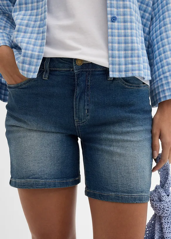 Lot de 2 shorts en jean slim, taille mi-haute, bonprix