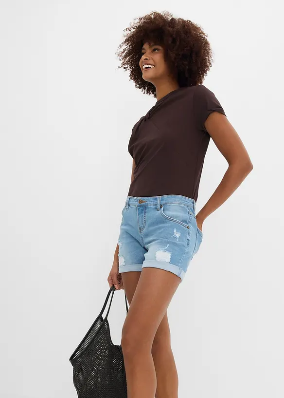 Jeansshorts Mid Waist mit Destroy- Effekten, bonprix