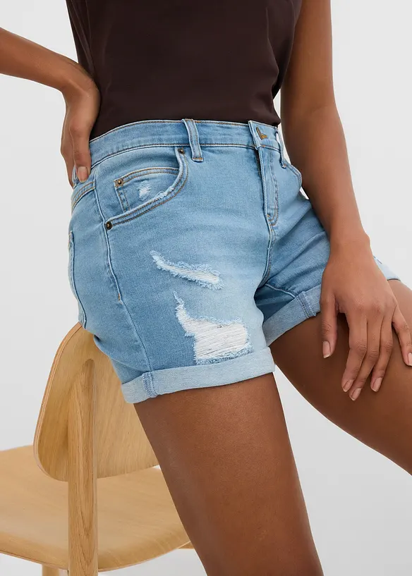 Jeansshorts Mid Waist mit Destroy- Effekten, bonprix