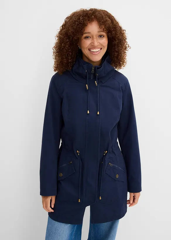 Baumwoll-Kurzparka mit Stehkragen, talliert, bonprix