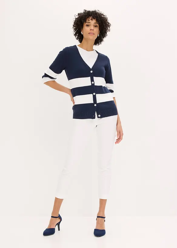 Baumwollstrickjacke mit Streifen, bonprix