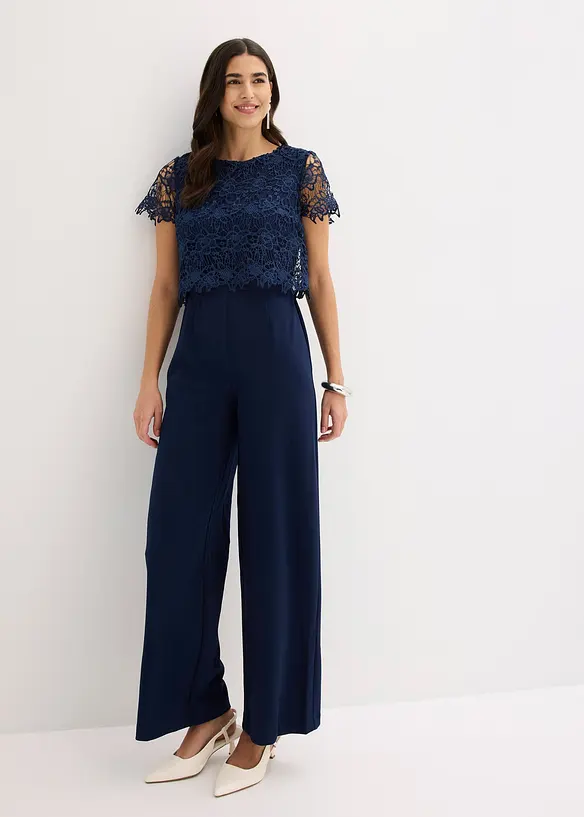Jumpsuit aus softem Scuba mit Spitze, bonprix