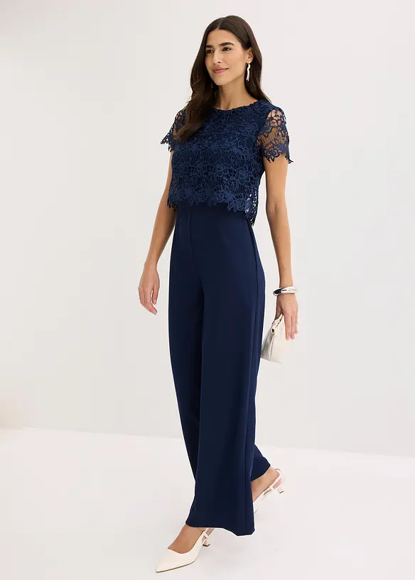 Jumpsuit aus softem Scuba mit Spitze, bonprix