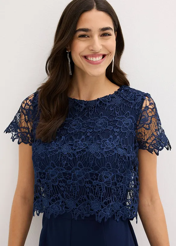 Jumpsuit aus softem Scuba mit Spitze, bonprix