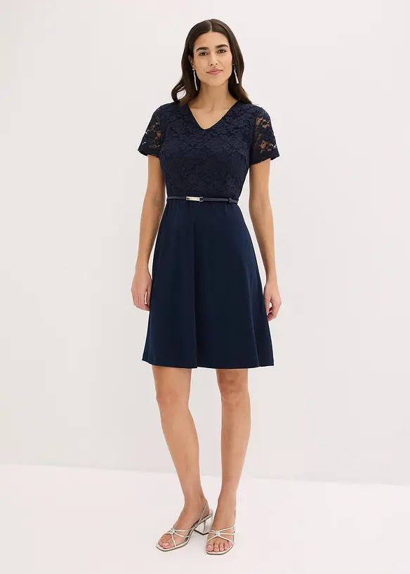 Minikleid mit Spitze und G&uuml;rtel, bonprix