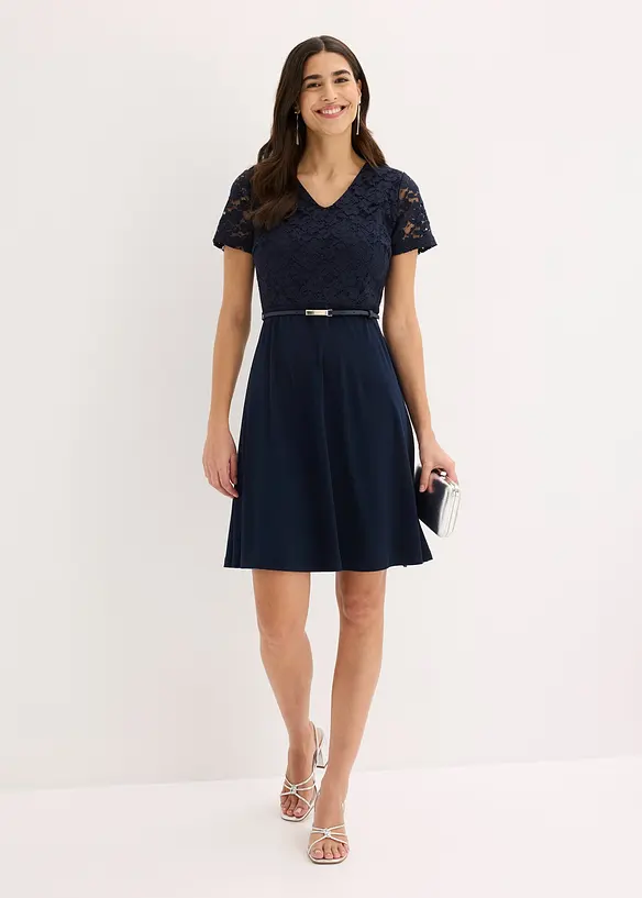 Minikleid mit Spitze und G&uuml;rtel, bonprix
