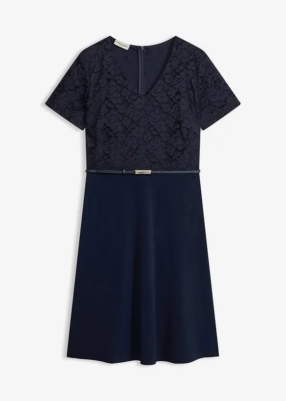 Minikleid mit Spitze und G&uuml;rtel, bonprix