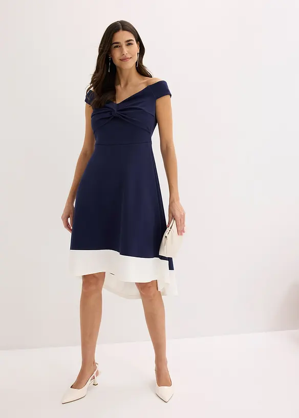 Robe &agrave; col Bardot et d&eacute;tail n&oelig;ud, bonprix