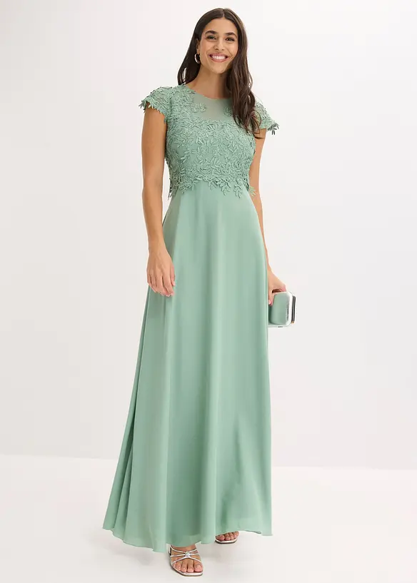 Robe midi en tulle d&eacute;licat avec dentelle, bonprix