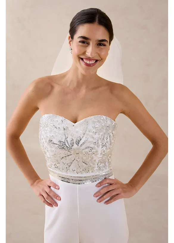 Overall aus strukturiertem Crepe mit Perlenstickerei, bonprix