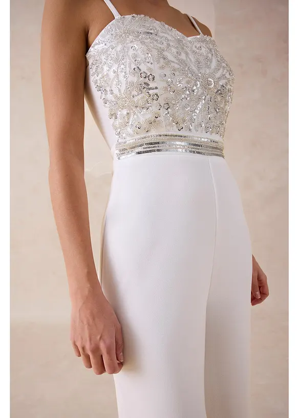 Overall aus strukturiertem Crepe mit Perlenstickerei, bonprix