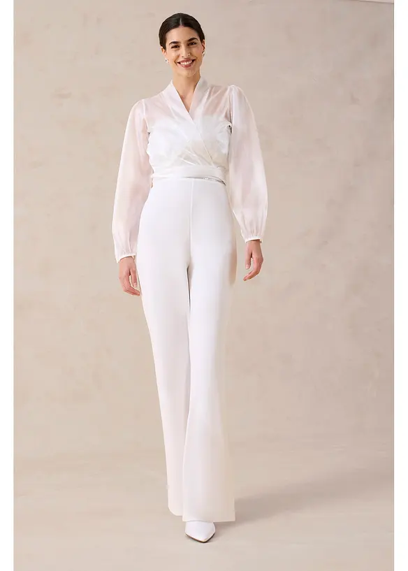 Overall aus strukturiertem Crepe mit Perlenstickerei, bonprix