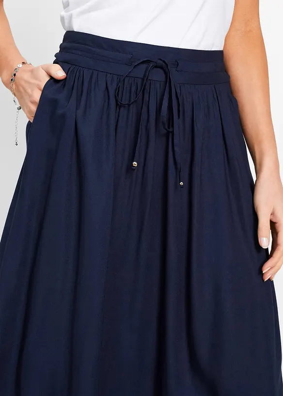 Jupe longue en viscose avec taille &eacute;lastique et lien &agrave; nouer, bonprix