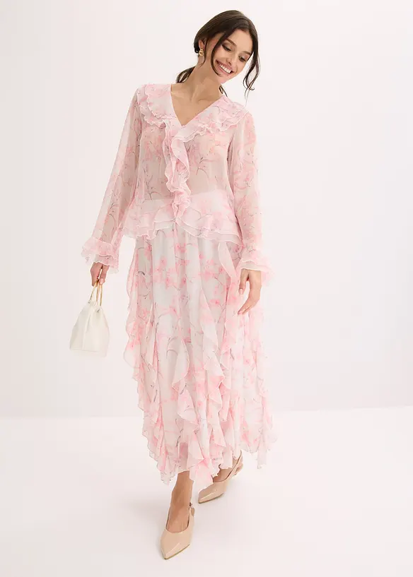 Chemisier en mousseline &agrave; volants, bonprix